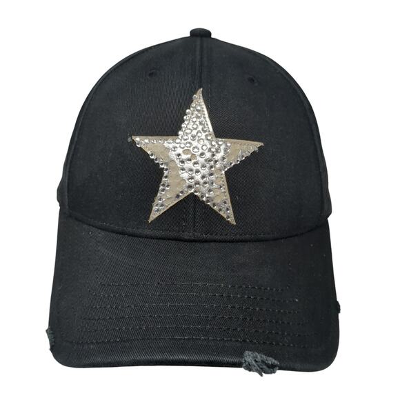 Star Slideback Baseball Cap Black One Size Adjustable Distressed Royal Plush - Picture 1 of 8